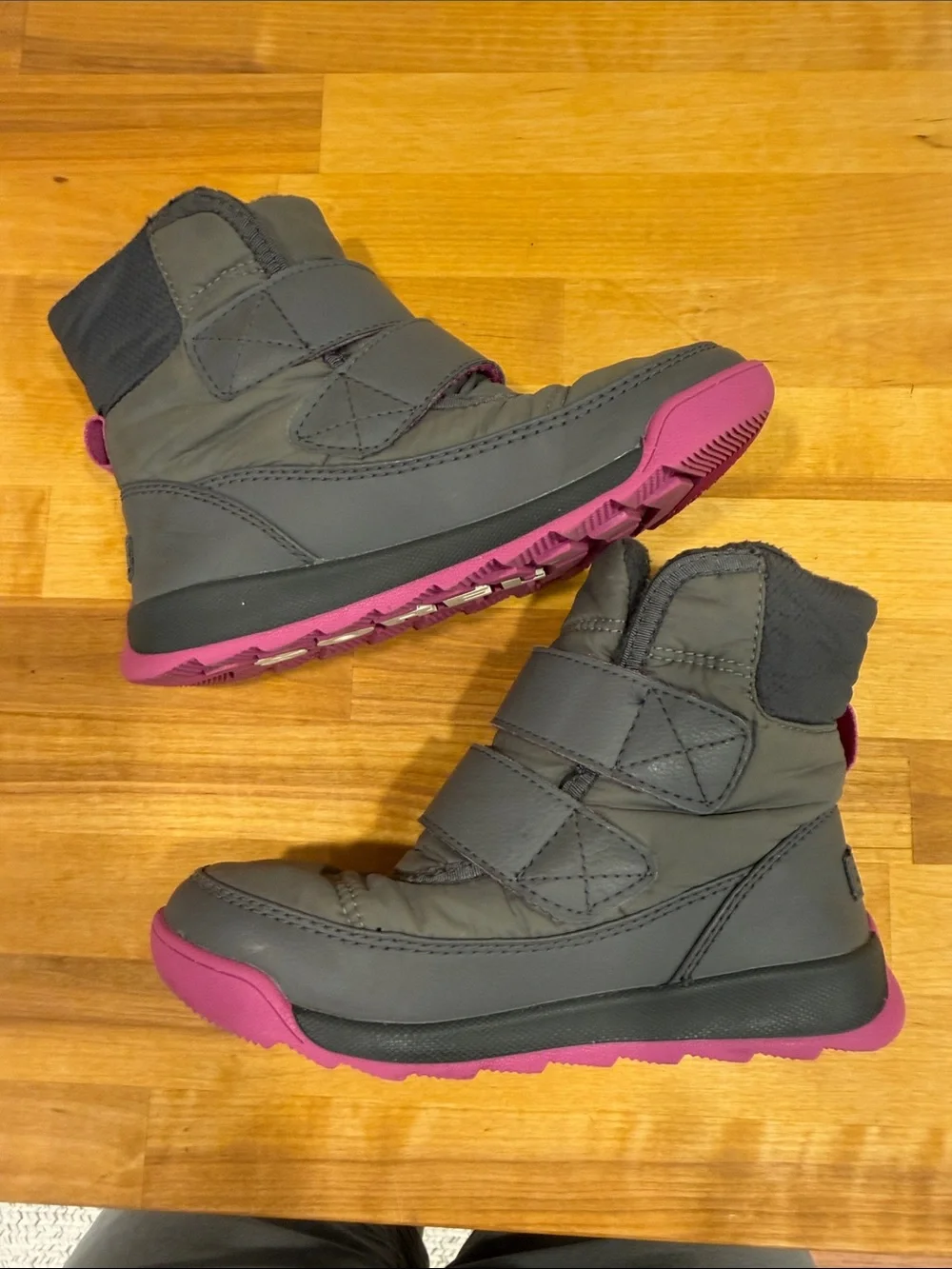 Sorel Kids Gray and Pink Insulated Strap Snow Boots